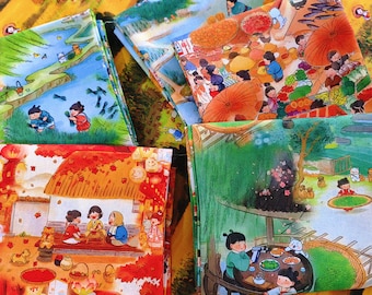 Fat Quarter Village Life Scenic Farm Life 100% Cotton Quilting Fabric Chinese painting of farmland Cute ancient fabrics