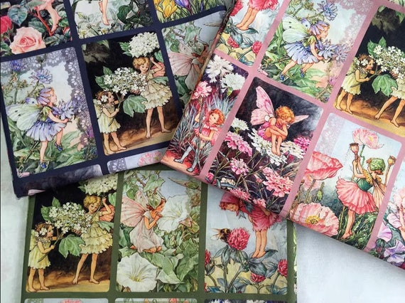 Fairy Fabric, Fairy Garden Fabric, Night Flower Fairy Garden, Michael Miller Fairy Cotton fabric Pink Petal Flower Fairies Fabric