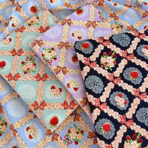 Strawberry Fabric Strawberry flowers  Fabric Thin poplin Cotton Fabric Fabric Needlework Fabric Perfect for Crafting, Summer flower Craft