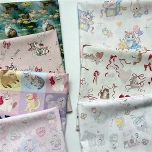 strik kattenstof op maat gesneden, kittenstof, bedrukt quiltkatoen, kattennaaistof, cartoonkattenstof, retro kattenquiltstof