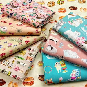 Kitty fabric Cotton Fabric - Cute animals Printed Cartoon pet dog Fabric 100% Cotton Fabric Poodle Fabric Needlework Fabric for Crafting