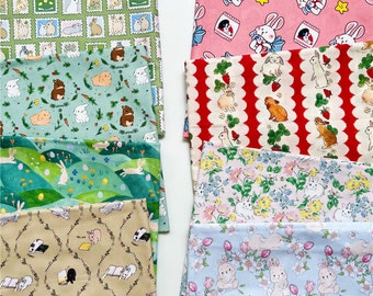 süßer Cartoonkaninchen 100% Baumwolle Stoff, Waldtiere, bunter druck, karikatur, kaninchen süßigkeiten, Tulpe Showa stoff Digitaldruck Baumwolle Handwerk