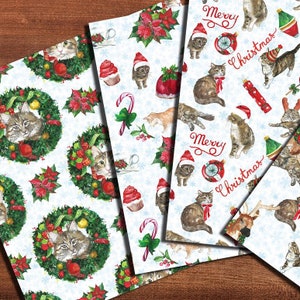 Christmas kittens fabric, Cat Christmas material, cotton quilting fabric Cotton diy manual Craft cartoon kids cotton fabric half yard