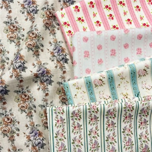 Tela 100% algodón Tela floral vintage Hermosa tela de rosas, Tela de pared de flores de encaje retro, artesanía y ropa, acolchado Tela hecha a mano