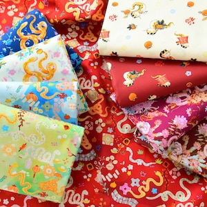 chinese new year snake fabrics Digital thin poplin Cotton Fabric - Cartoon Snake Fabric, Quilting Cotton Craft Fabric, Sewing
