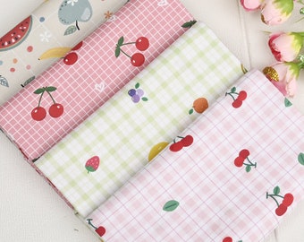 Tela de algodón 100 % con dibujos de frutas, fresas, sandía, plátano y cereza, para manualidades, de media yarda.