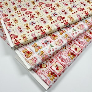 Fruit Bear Fabric Cotton Fabric - Cookie Printed Strawberry Cherry Fabric 100% Cotton Fabric bear Fabric Needlework Fabric for Crafting