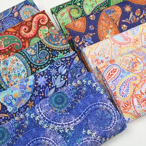 Tkanina bawełniana w stylu vintage Paisley, kolekcja tkanin bawełnianych z motywem kwiatowym Paisley, tkaniny drukowane, rękodzieło i odzież, tkaniny do pikowania na pół jarda