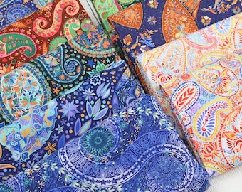 Vintage Paisley Cotton Fabric,  Paisley Floral Cotton Fabric Collection, Printed Fabric, craft and clothing,quilting fabric By The Half Yard