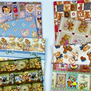 Vintage Fabric bear Fabric 100% Cotton Fabric Needlework Fabric Perfect for Crafting, Facemasks, Cushions, Craft