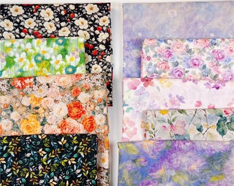 Purple Floral oil painting Cotton  Fabric floral print Cotton fabric Home Textile Sewing Quilting DIY Needlework Material