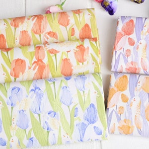 Bunny Rabbit Rose Floral Cotton Fabric -100% COTTON Fabric Quilting Fabric Digital Textile Printing Craft Fabric Material child Fabric