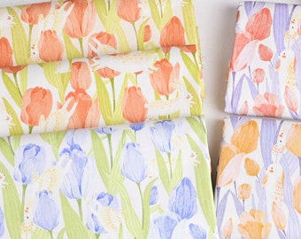 Bunny Rabbit Rose Floral Cotton Fabric -100% COTTON Fabric Quilting Fabric Digital Textile Printing Craft Fabric Material child Fabric
