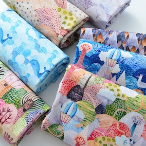 100% Cotton Fabric-Cute patchwork Ocean Whale Oil Painting fabric Fabric Fruit Girl Fabric Perfect for Crafting, handwork diy Skirts Craft