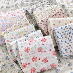 Tessuto di cotone popeline floreale sottile mini fiori acquerellati/stampa floreale/tessuto di cotone/tessuto estivo per arredamento casa, tagliato su misura