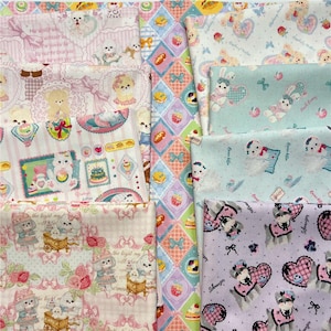 lovely cartoon mini Animals 100% Cotton Fabric, Forest Animals,cartoon, Rabbit, Dessert, puppy Showa fabric Digital Print Cotton Craft