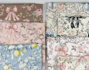 Tela de algodón 100 % con lazo floral rosa vintage, tela de hadas verde primavera, manualidades y confección, acolchado, tela hecha a mano