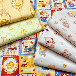 Cute little animals fabric by half yard, Cute rabbit Poplin cotton fabric, baby quilting cotton,  Summer thin quilting fabric, sewing fabric