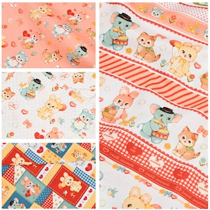 Tessuto di cotone con orsi e coniglietti carini - Tessuto con animali stampati per bambine dolci Tessuto 100% cotone Tessuto per ricamo per artigianato tessile