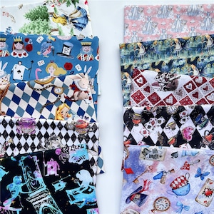 Cotton fabric,Alice fabric, Alice print cotton, 100% cotton Plain , craft clothing, quilting fabric half yard Cartoon diamond grid fabric