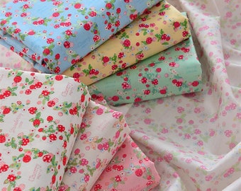 strawberry Wreath fabric, fruit and flowers fabric swathes, cherry fabric fro crafting, quilting fabric, florals cotton fabric