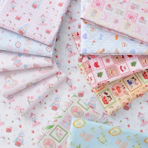Tessuto di cotone con simpatici gattini, tessuto di cotone popeline con simpatici gattini, cotone per trapuntatura con gattini, tessuto sottile per trapuntatura con fiori estivi e gattini