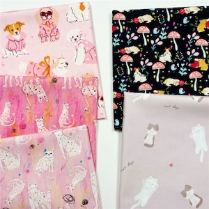 lovely cartoon Animals 100% Cotton Fabric, Pet cats Dogs Animals,cartoon, Rabbit, sea mew, kitten fabric Digital Print Cotton Craft