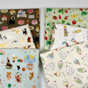Cute Little Puppy dogs cotton fabric, Animal Circus Poplin cotton fabric, pets fabric,  strawberry fabric, Cat Rabbit thin quilting fabric