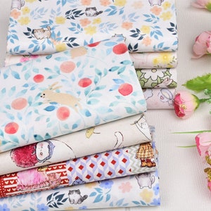 Cute cats, rabbits Cat Fabric 100% Cotton Fabric, animals Fabric Digital Print Cotton diy manual Craft cartoon kids cotton fabric half yard
