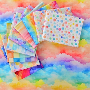 Watercolor Rainbow Fabric 100% Cotton Fabric-  Painted Rainbow Fabric Fabric Perfect for Crafting, Sky decoration, Cushions, Craft
