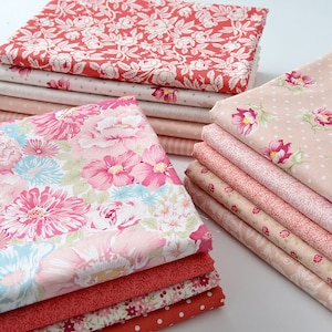 Cotton European style Floral printed fabric, Pink Romantic Flower Fabric, woman Floral Fabric,  Handmade fabric for dresses  Craft