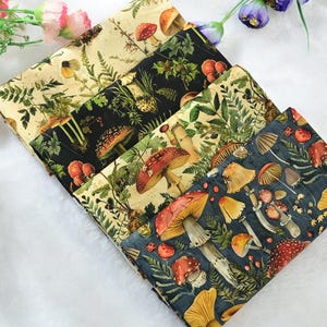 Tela Floral Acuarela Campo Tela bosque Tela 100% Algodón, Tela setas selva, manualidades y confección, acolchado Tela hecha a mano