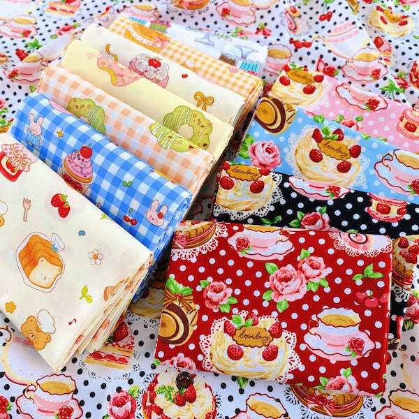 Tissu pour cupcakes - Popeline de treillis à points de vague imprimés cupcake mignon Tissus en coton, tissu pour gâteaux, tissu pour desserts, tissu à courtepointe par yard