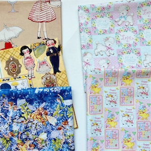 Tessuto vintage con fata dei fiori Tessuto con animali Tessuto 100% cotone Tessuto per ricamo Perfetto per artigianato, fatto a mano, cuscini, tessuto artigianale