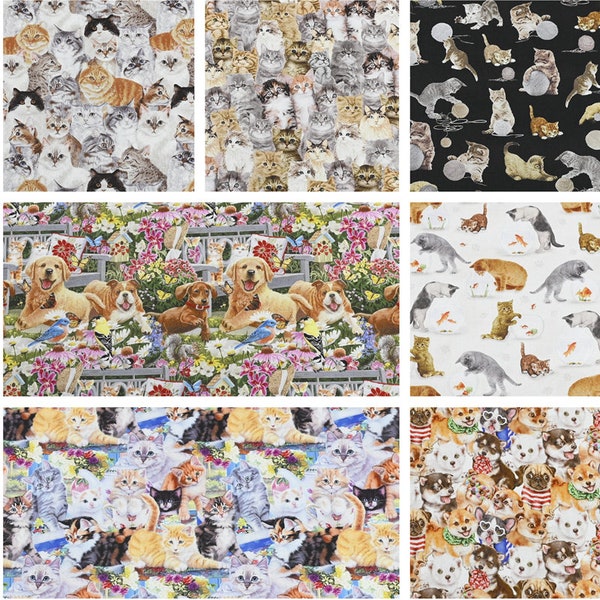 100 % coton tissu chien chat tissu dessin animé photo chat animal de compagnie tissu, chaton tissu, artisanat et vêtements, courtepointe tissu fait main par demi-mètre