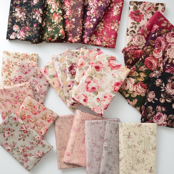 100% Cotton Fabric-Cute patchwork Vintage Floral rose Painting fabric INS Fabric flower Girl Fabric for Crafting, handwork diy Skirts Craft