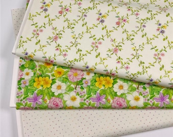 Blomsterträdgård Bomullsblommigt tyg vackert 100% bomullstyg, vårgrönt tyg, hantverk och kläder, quiltning Handgjort tyg