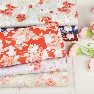 Cute Bunny Rabbits fabric Bunnies and Butterflies Garden -100% COTTON Fabric Quilting Fabric Digital Textile Printing Craft Fabric Material