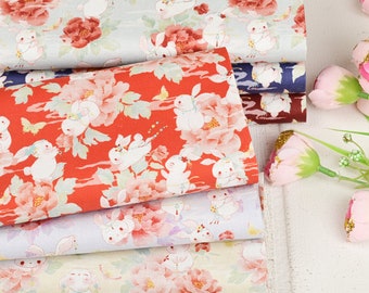 Cute Bunny Rabbits fabric Bunnies and Butterflies Garden -100% COTTON Fabric Quilting Fabric Digital Textile Printing Craft Fabric Material