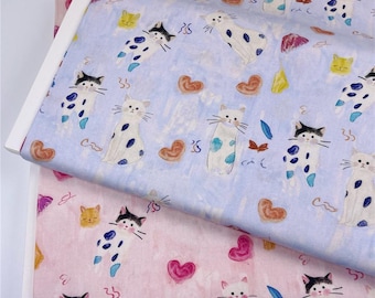 Cats zoo 100% Cotton Fabric NEW Kitten Design Metres Quarters Quilting Patchwork Crafting Sew Pet Fun Cartoon cut Tiny Animal Cotton Fabric