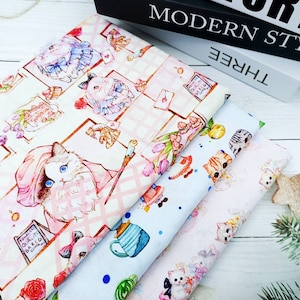 Cat fabric,Digital Print Premium Cotton Fabric ,Animal Fabric,Eco friendly fabric, Kitten nursery fabric By The Half Yard