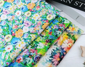 lovely Oil painting flowers floral fabric 100% Cotton Fabric, colorful flower Fabric, Mini FLORAL fabric Digital Print Cotton Craft