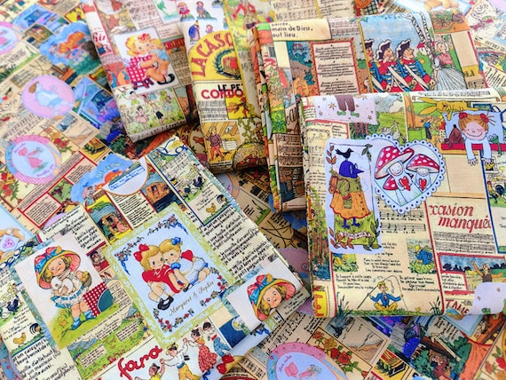 100% cotton Plain  Vintage Cartoon Newspaper Girl Bear Fabric/Cute Paper Doll Girl cotton fabric by the Half Yard DIY Handmade Craft