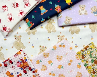 teddy bear fabric Cotton Fabric - Cute animals Printed Cartoon Bear Fabric 100% Cotton Fabric Poodle Fabric Needlework Fabric for Crafting