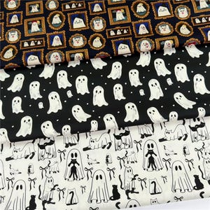 Halloween-katttyg, sött Halloween-bomullstyg som metervara, söta mönster, quiltning, bomullsquiltning, hantverkstyg, bomullstyg