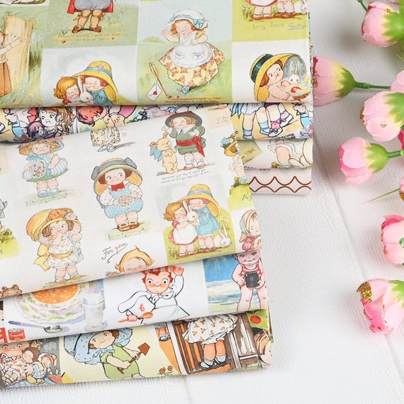 100% cotton Plain /Vintage Paper Dolls Bakery Girls Fabric/Cute Paper Doll Girl cotton fabric Material DIY Handmade Textile Tissue