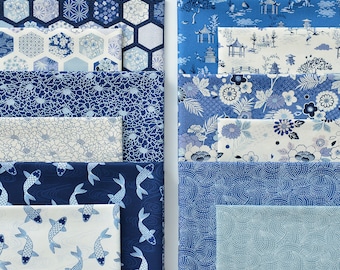 Tela 100% algodón con estampado y teñido de flores azules, tela vintage estilo chino Fbairc, perfecta para manualidades, mascarillas, cojines, manualidades.
