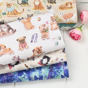 100% Cotton fabric kitten Cat Fabric lattice cat dog fabric, kitten fabric, craft and clothing, quilting Handmade fabric By The Half Yard
