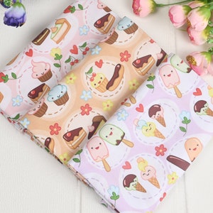 Cupcake Stoff Eistüten Stoff 100% Baumwolle Obst Dessert Stoff Handgemachter Stoff Perfekt zum Basteln, Basteln