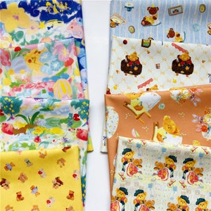 kitten 100% Cotton Fabric Cartoon Fabric Hand drawn bear Fabric Animal Fabric Perfect for Crafting, Facemasks, Cushions, Craft